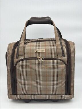 London Fog Plaid 15” Under Seat Carry On Travel Luggage Bag Rolling